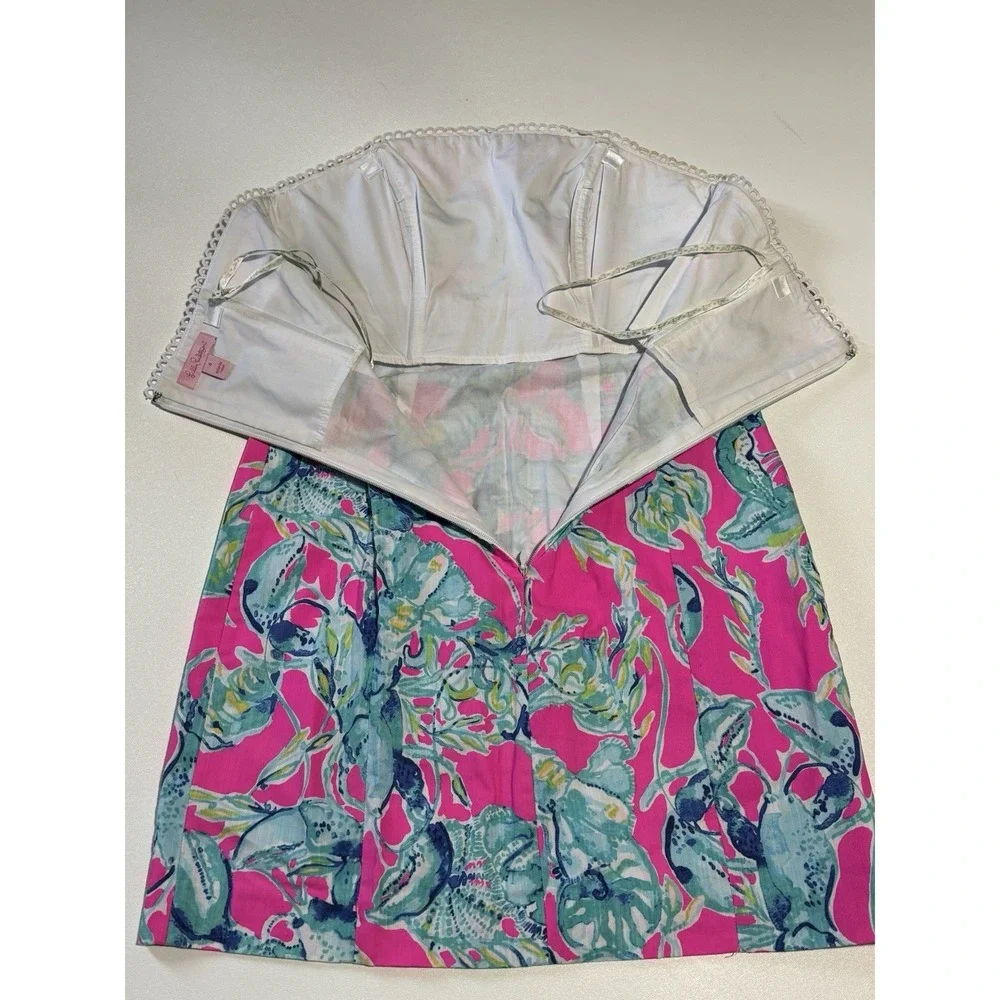 Lilly Pultzer Brynn Dress Size 4 Lobsters in Love Strapless Lace - Picture 4 of 7
